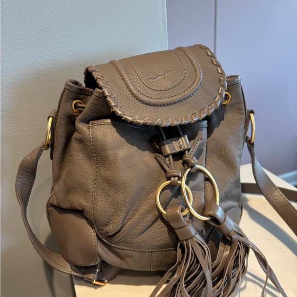 See By Chloe Taupe Leather Backpack with Gold Rings - Picture 1 of 3